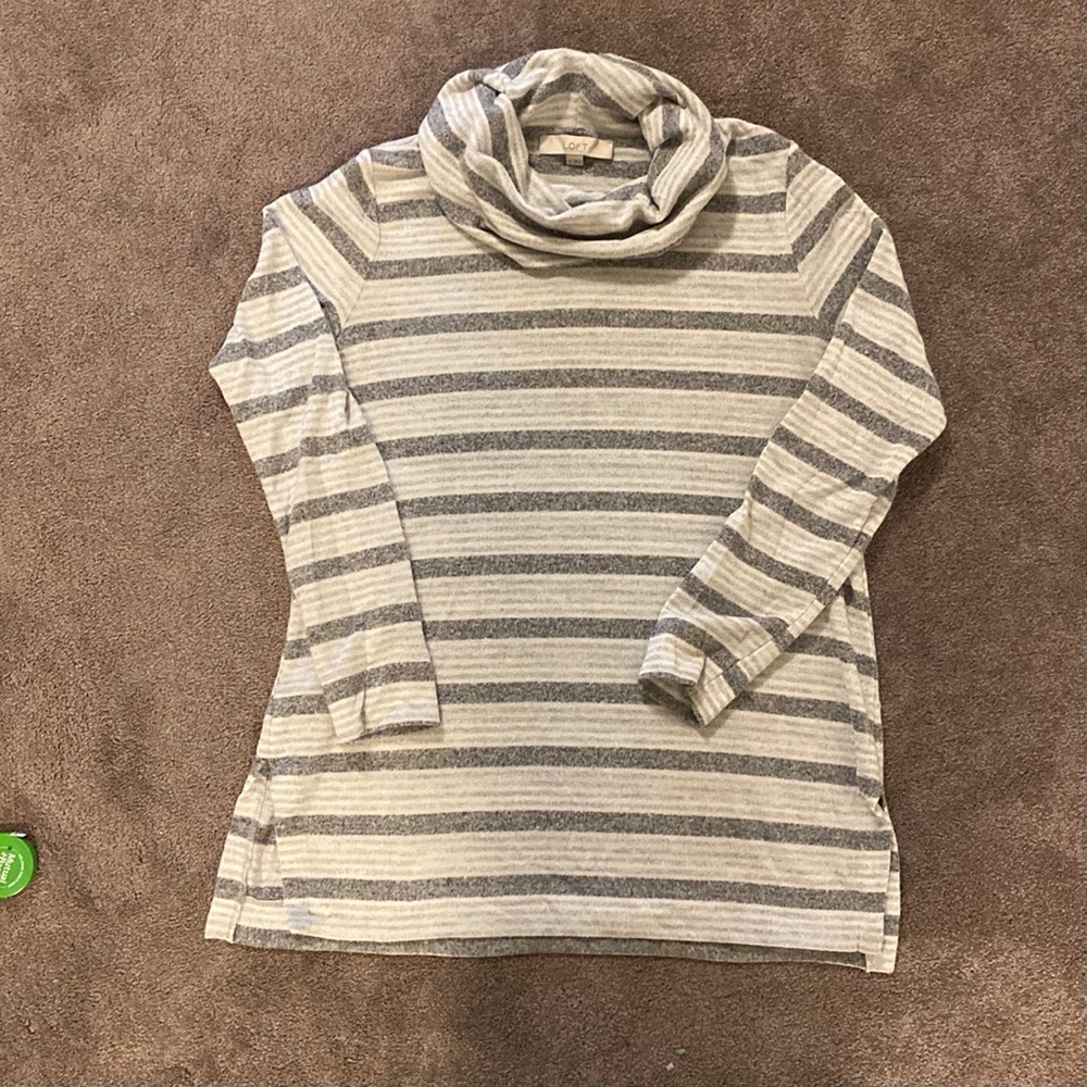 Gray and cream long cowl neck sweater